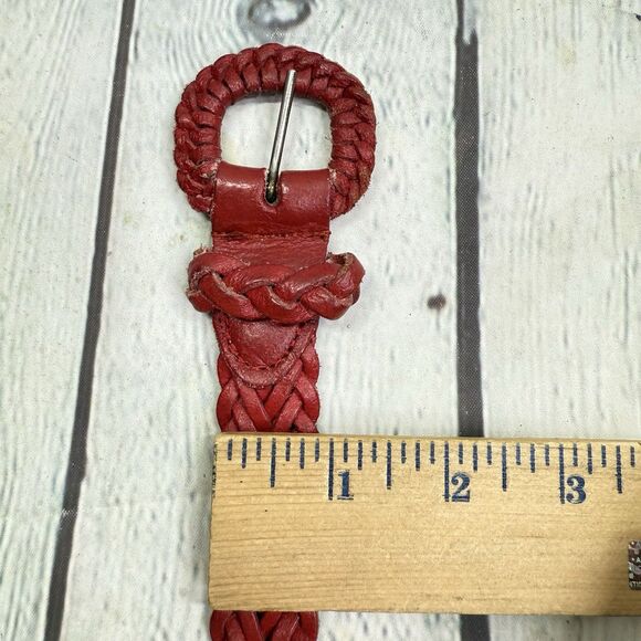 Vintage Red Woven Leather Belt Women Size Large Braided Boho Adjustable 43\